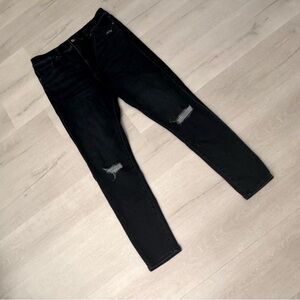 Express Super High-Rise Skinny Jeans – Blue Denim with Distressed Knees | Sze 12